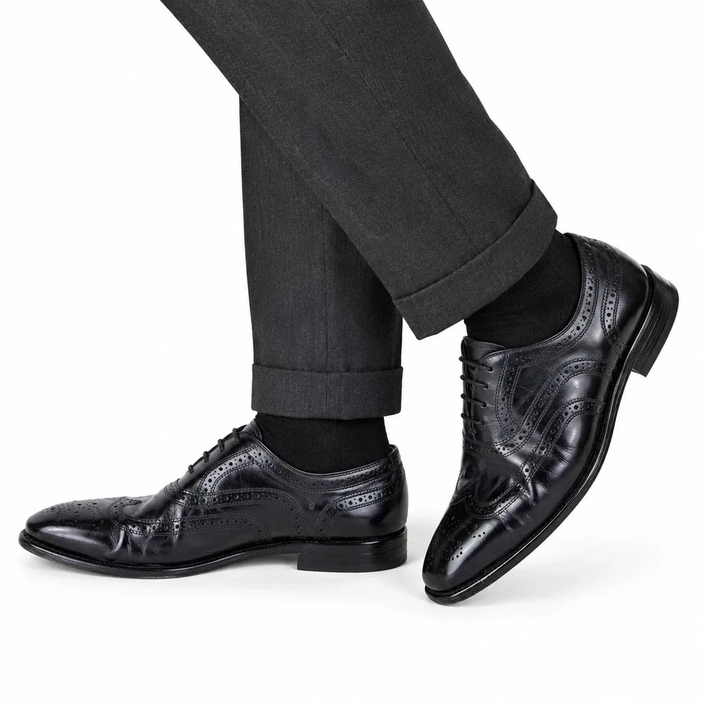 Vintage Allen Edmonds Townley Wingtip Shoes Mens 9A Black Leather Brogue Oxford